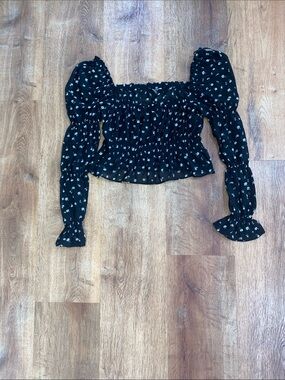 Divided Black Smocked Floral Off-Shoulder Crop Top